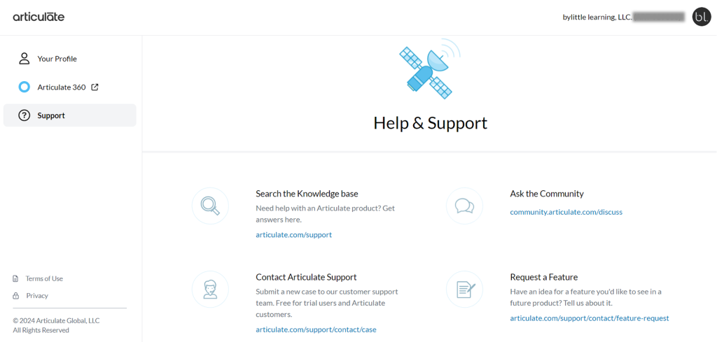 Find how you can ask for help and contact support in Articulate Rise