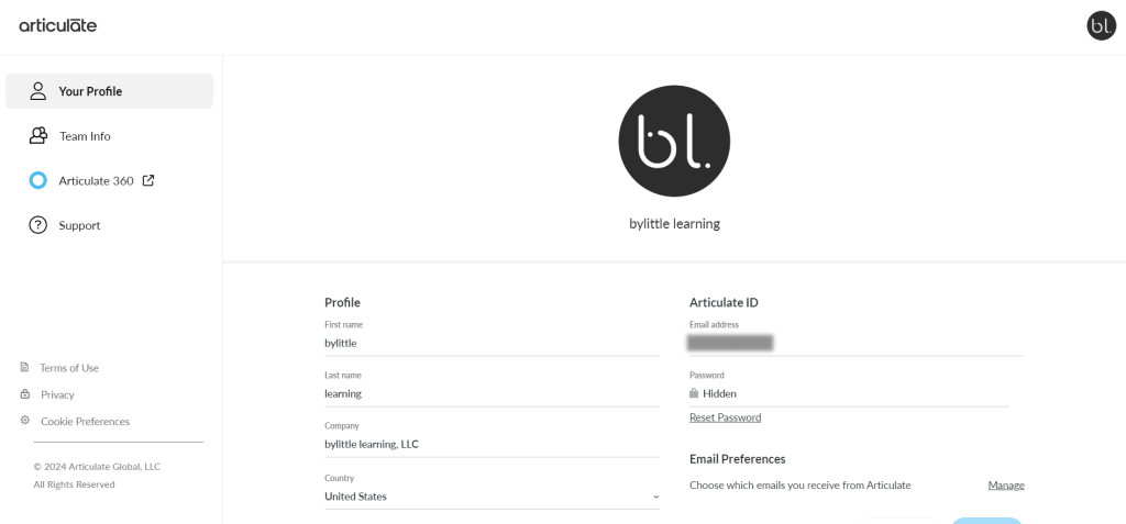 Set your profile details in Articulate Rise