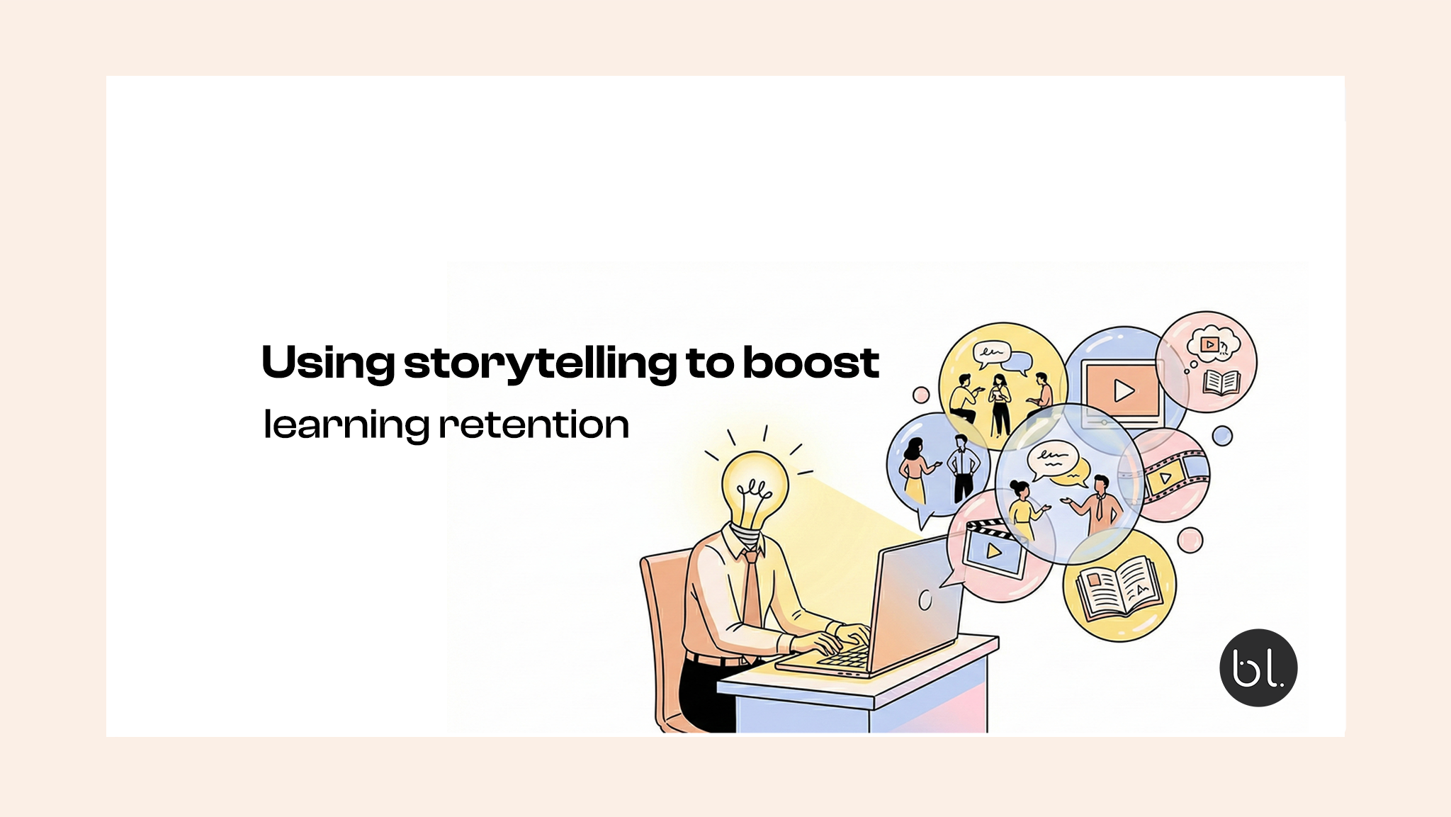 Learner using a laptop as story elements emerge from the screen